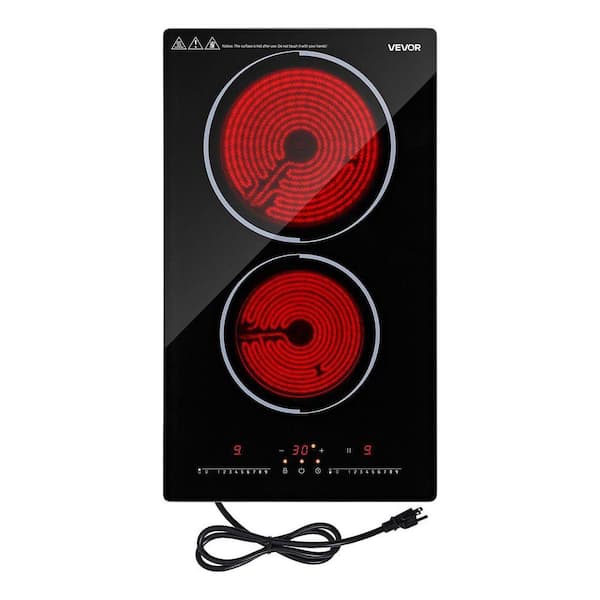 20.5 in. 2 Elements Smooth Top Electric Cooktop in Black with 1,800W, 120V, Portable, Built-in, 9 Power Levels