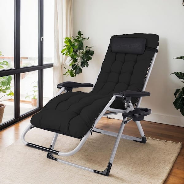 Karl home Patio Folding Zero Gravity Chair with Black Cushion