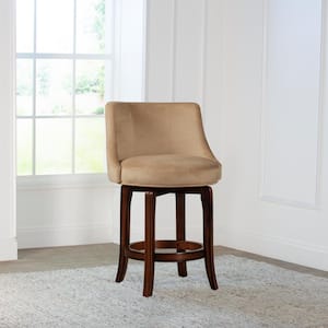 Napa Valley 25.25 in. Dark Brown Cherry/Khaki Faux Suede Swivel Counter Stool