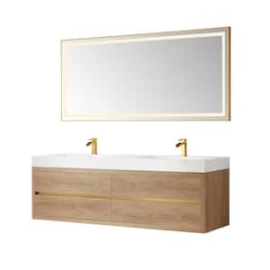 Palencia 72 in. W x 20 in. D x 24 in. H Double Sink Bath Vanity in N.American Oak W/White Composite Stone Top and Mirror