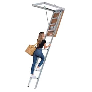 Aluminum 7 ft. 8 in. to 10 ft. 3 in. (Rough Opening: 22.5 in. x 54 in.) 375 lbs. Capacity Attic Ladder