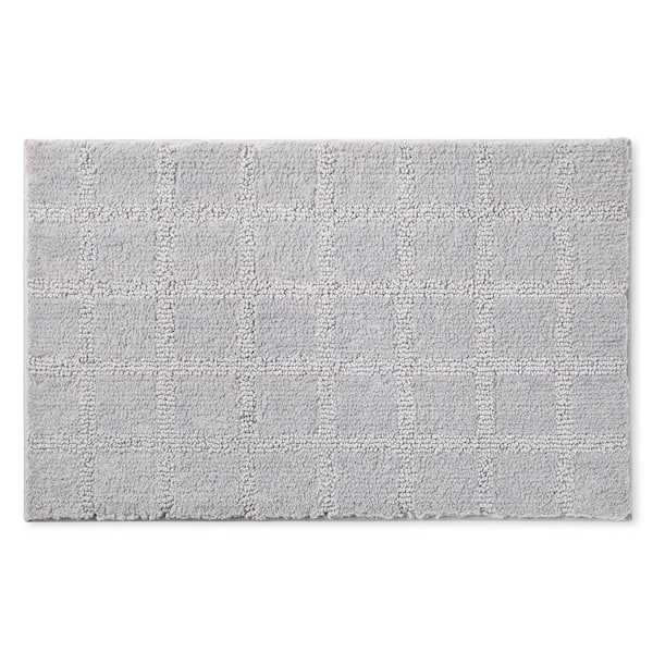 TOWN & COUNTRY LIVING Ultra Plush Windowpane Solid Washable Grey 20 ft. x 32 ft. Bathmat Rug