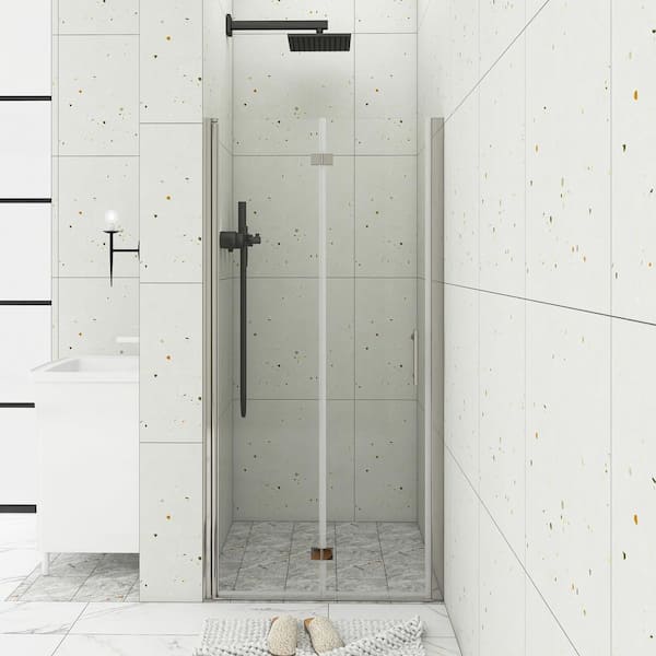 JimsMaison 30 in. to 31.3 in. W x 72 in. H Bi-fold Semi Frameless Shower Door in Chrome Finish with Clear Tempered Glass