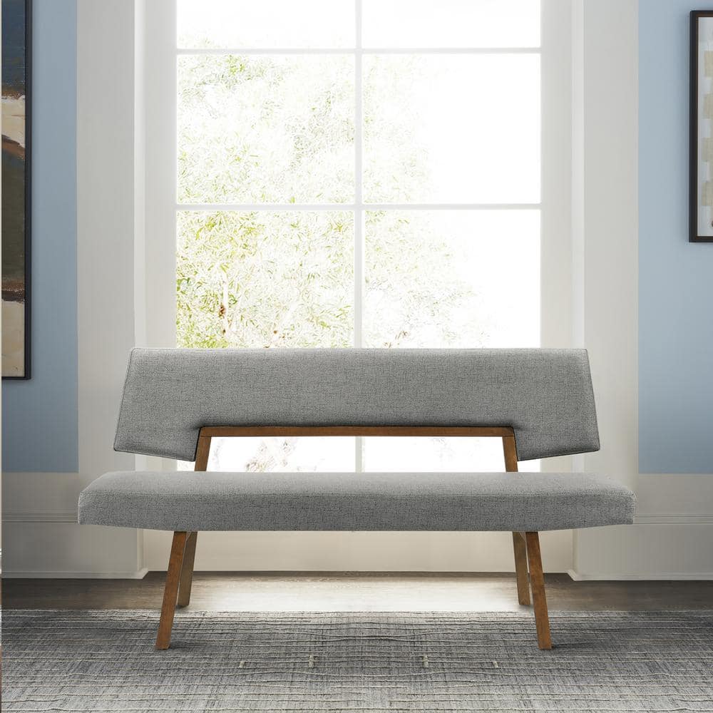 Armen Living Channell Charcoal/Walnut Dining Bench with Back and