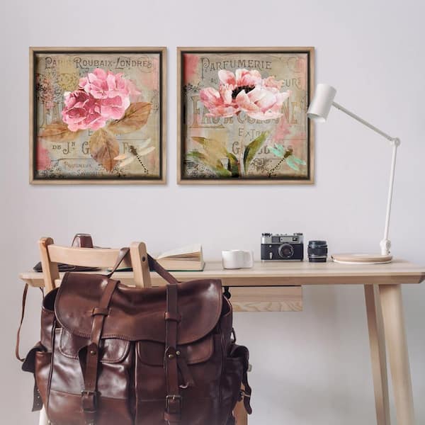 Vintage Collage French Florals by Sasha 2-Piece Brown Floater Frame Nature Graphic Art Print 25 in. x 25 in.