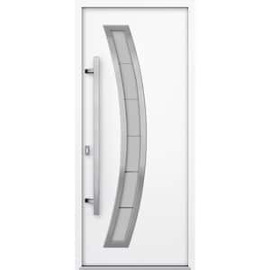 36 in. x 80 in. Right-hand/Inswing Frosted Glass White Enamel Steel Prehung Front Door with Hardware