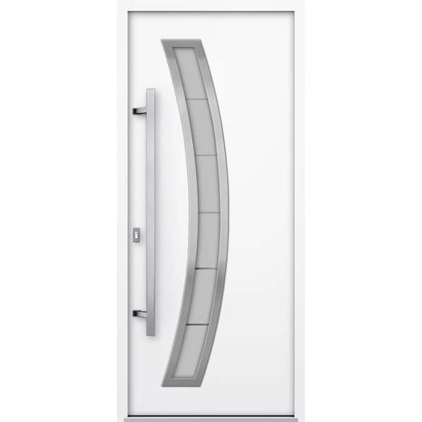 VDOMDOORS 36 in. x 80 in. Right-hand/Inswing Frosted Glass White Enamel Steel Prehung Front Door with Hardware