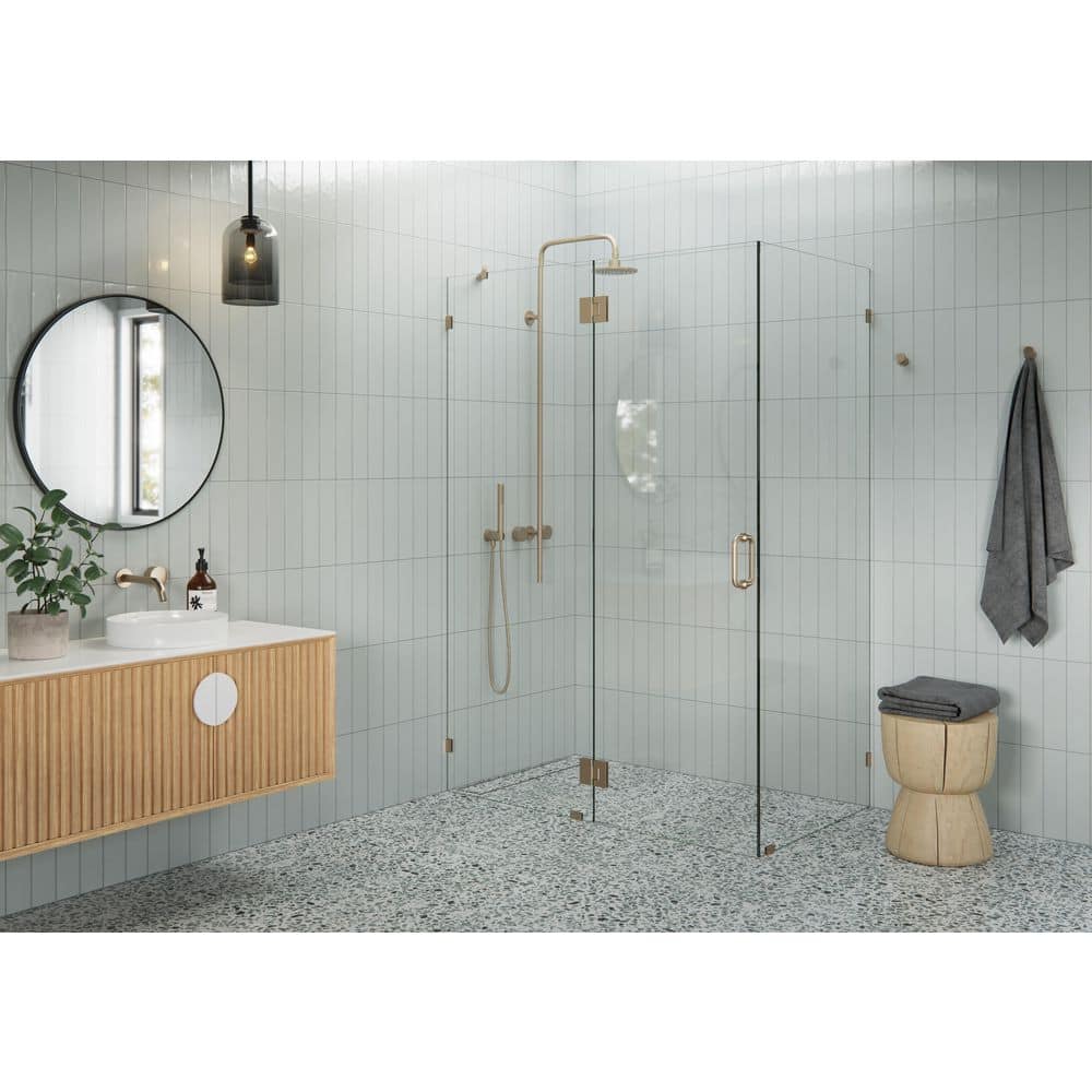 52 in. W x 32 in. D x 78 in. H Pivot Frameless Corner Shower Enclosure in Brushed Bronze Finish with Clear Glass price history on PriceWatchPro