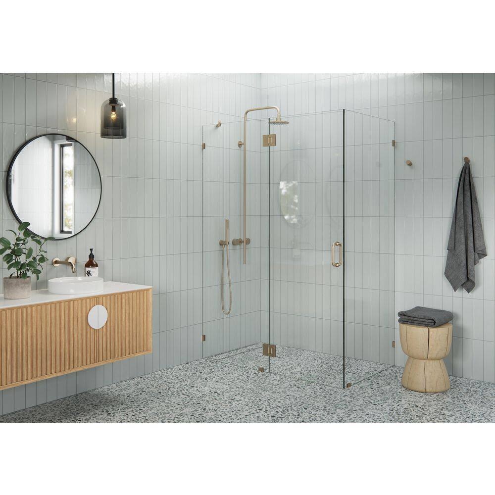 54 in. W x 34 in. D x 78 in. H Pivot Frameless Corner Shower Enclosure in Brushed Bronze Finish with Clear Glass price history on PriceWatchPro