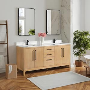 Gara 72 in.W x 22 in.D x 33.9 in.H Double Sink Bath Vanity in Grey with White Grain Composite Stone Top and Mirror