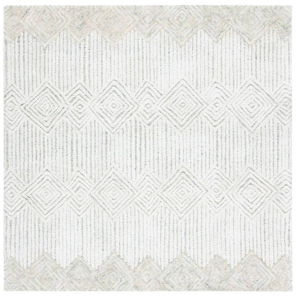 Ivory Elegance 6' Square Hand-Tufted Wool Area Rug