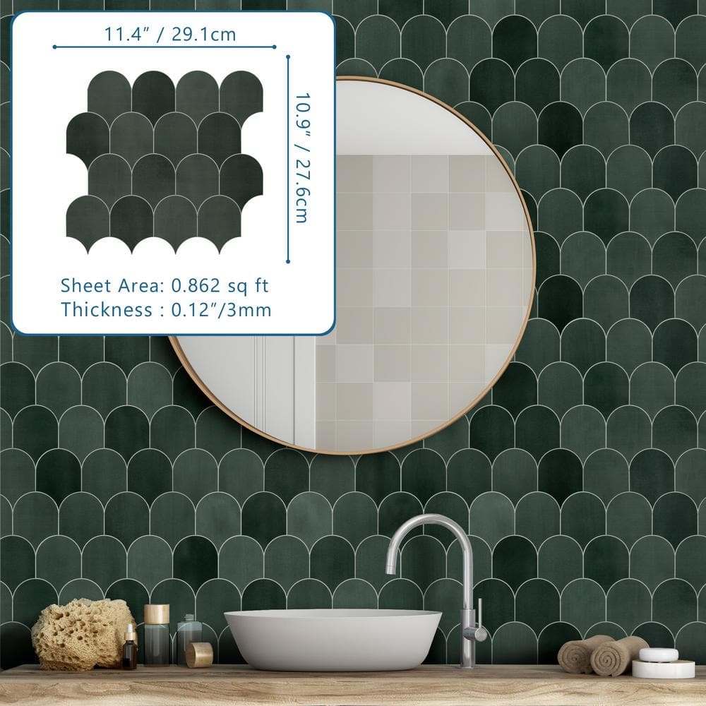 Green Fish Scale Stone Composite Peel & Stick Mosaic Tile
