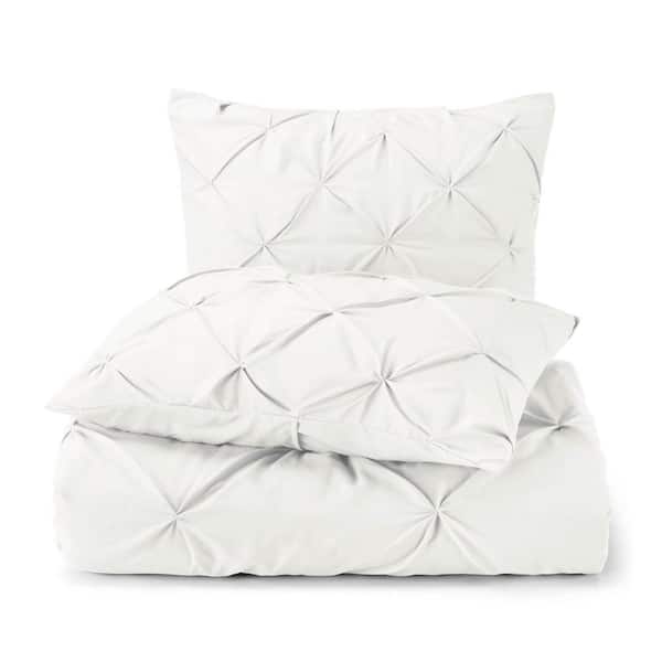 Delara GOTS Certified 3-Pieces White Pintuck Organic Cotton 300 TC, 8 Internal Ties, Fair Trade Queen Duvet Set