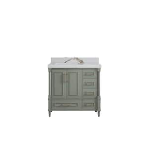 Hudson 36 in. W x 22 in. D x 36 in. H Left Offset Sink Bath Vanity in Evergreen with 2 in. Calacatta Gold Qt. Top