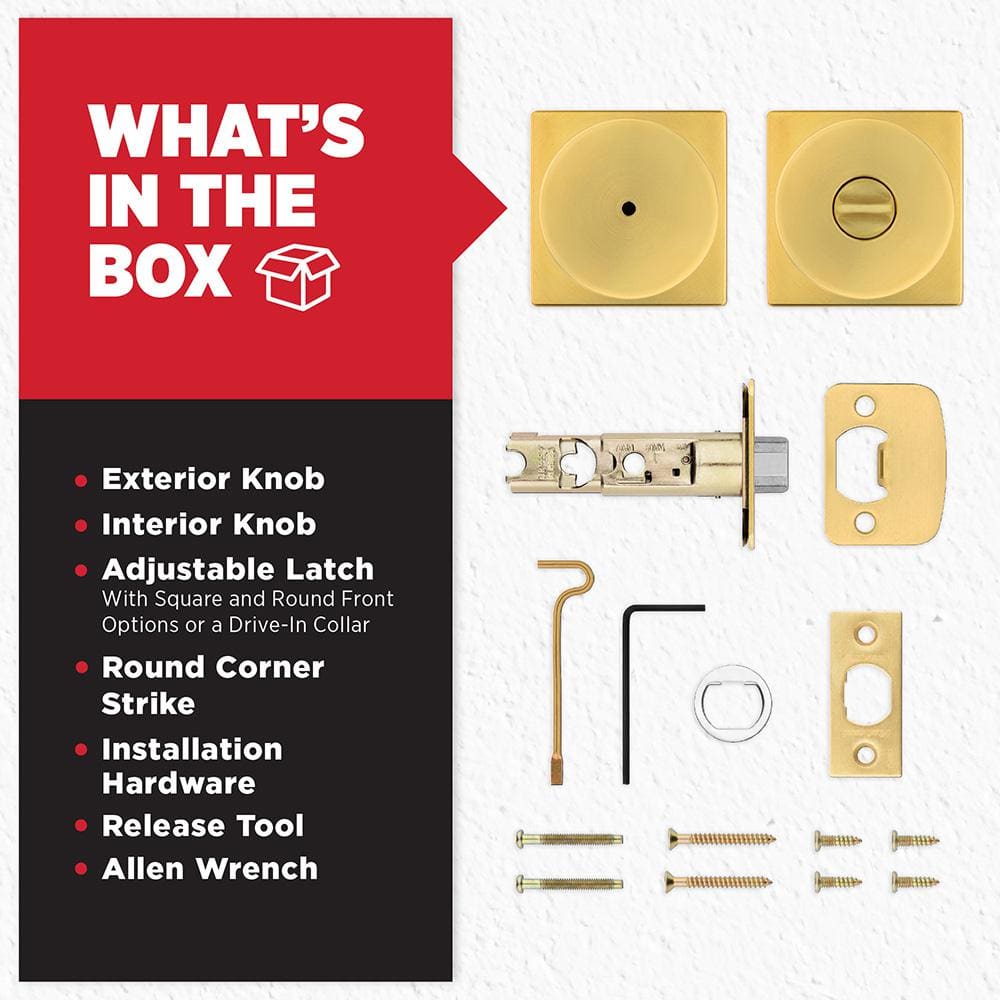 Satin Brass Square Privacy Door Knob with Circle Handle