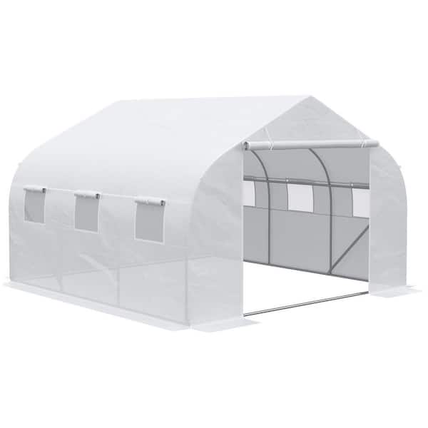 Otryad 11.5 ft. W x 9.8 ft. D x 6.6 ft. H Walk-in Greenhouse, Tunnel Green House with Zippered Mesh Door & 6 Mesh Windows-White