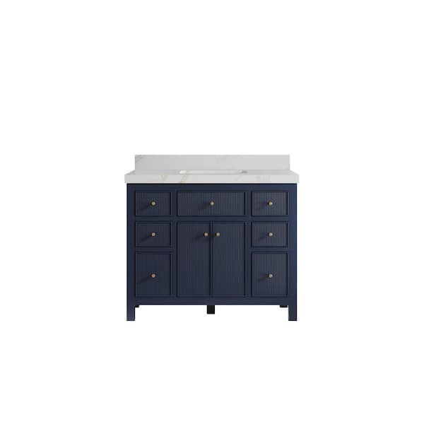 Willow Collections Sonoma 42 in. Single Sink Freestanding Navy Blue Bath Vanity with Calacatta Sienna Quartz Top Unassembled