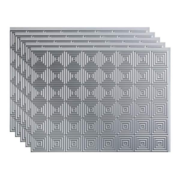 Fasade Miniquattro 18.25 in. x 24.25 in. Vinyl Backsplash Panel in Argent Silver (5-Pack)