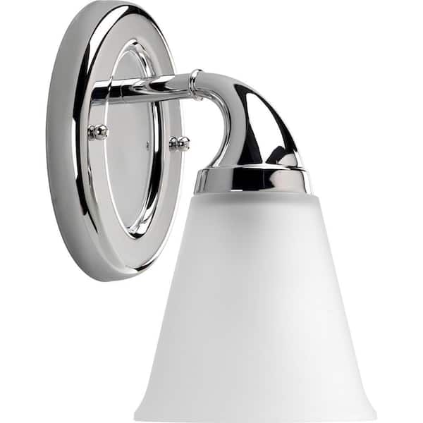 Progress Lighting Lahara Collection 1-Light Chrome Bath Sconce with Etched Glass Shade