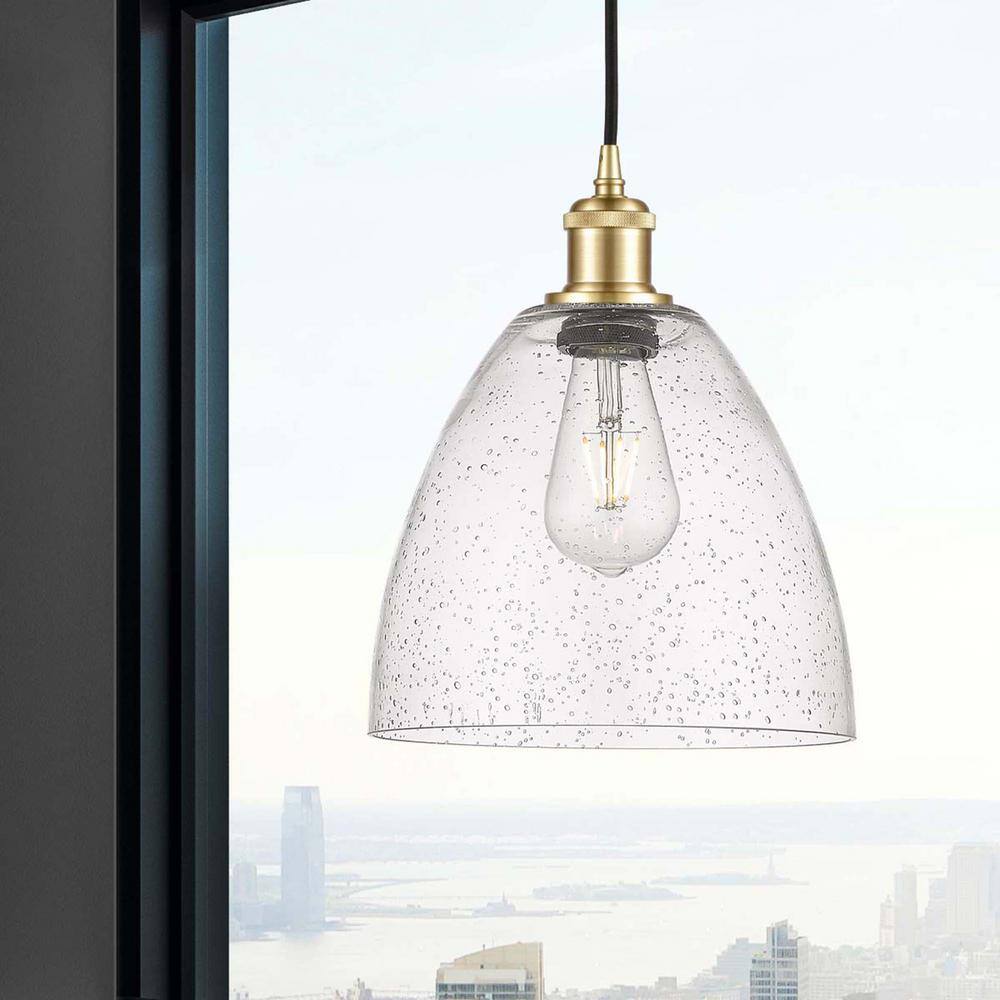 Ballston 13'' Satin Gold Mini Pendant with Seedy Glass Shade