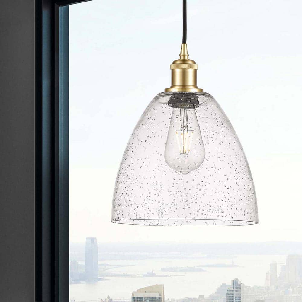 Ballston 13'' Satin Gold Mini Pendant with Seedy Glass Shade