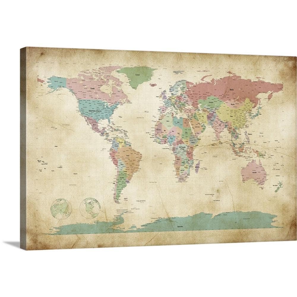 "36 in. x 24 in. ""Political Map of the World Map, Antique"" by Michael Tompsett Canvas Wall Art" price history on PriceWatchPro