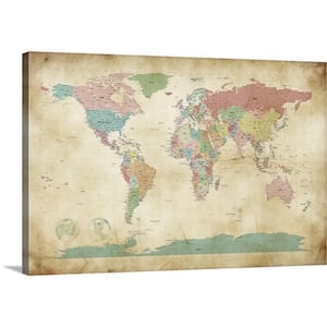 36 in. x 24 in. "Political Map of the World Map, Antique" by Michael Tompsett Canvas Wall Art