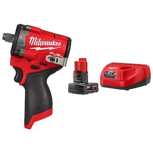 Milwaukee M12 FUEL 12V Lithium Ion Brushless Cordless Stubby 1 2 in. Impact Wrench with Protective Boot Tool Only 2563 20 49 16 2562 The Home Depot