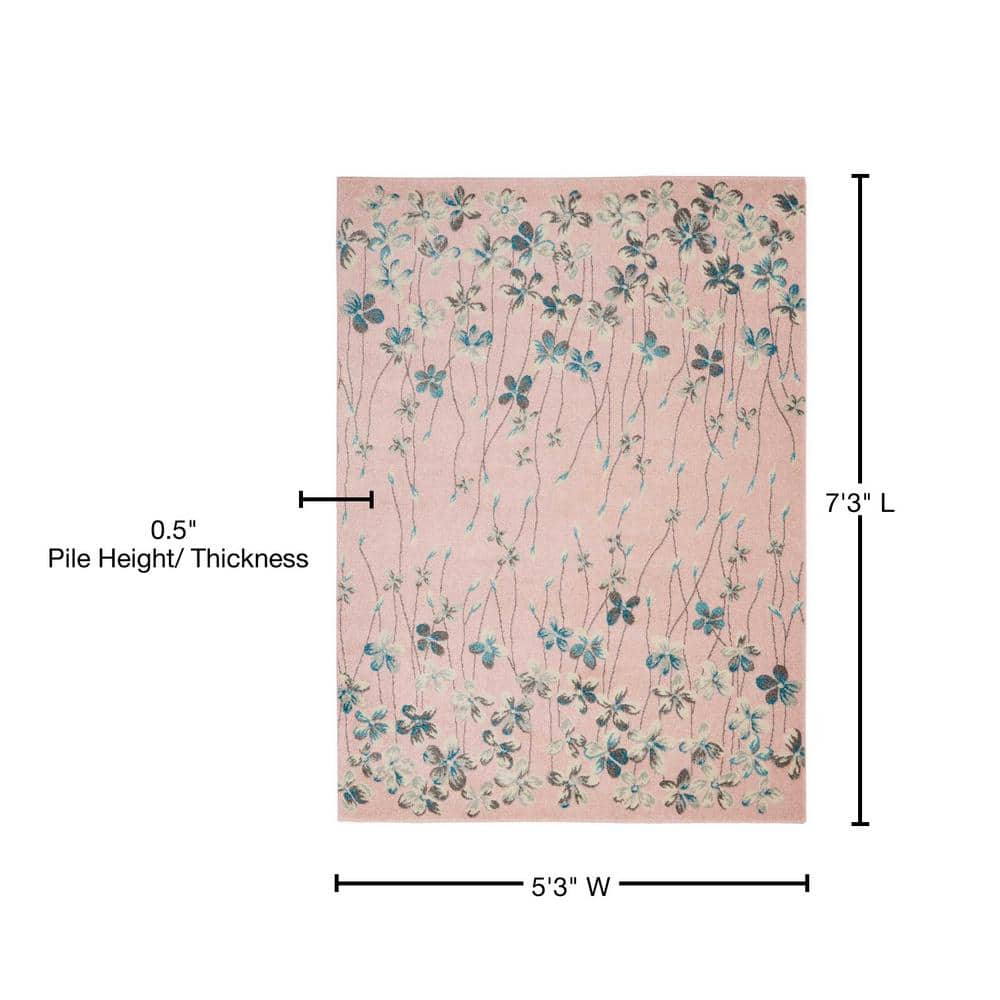 Serene Blossom Pink Floral 5'3" x 7'3" Easy-Care Area Rug