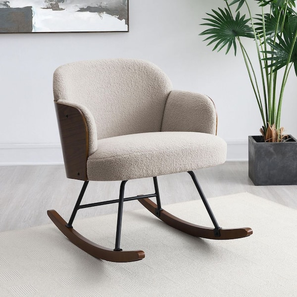 Coaster Paige Beige Boucle Upholstered Mid Back Rocking Chair