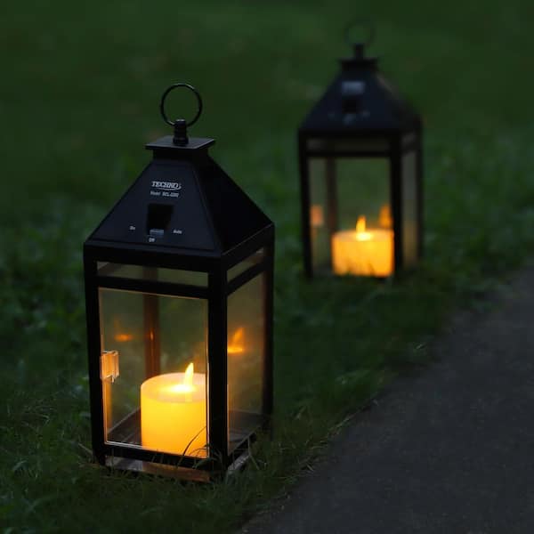 TECHKO 45 Lumens Solar Outdoor Black Classic Sconce Lantern