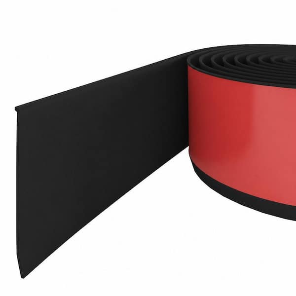 4-in. W x 240-in. D x 0.08-in. H, Black Baseboard Molding Trim Flexible PVC, Self Adhesive, Easy Peel & Stick, Toe Kicks
