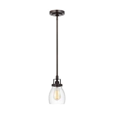 Belton 5.375 in. 1-Light Bronze Transitional Industrial Hanging Mini Pendant with A Clear Seeded Glass Shade