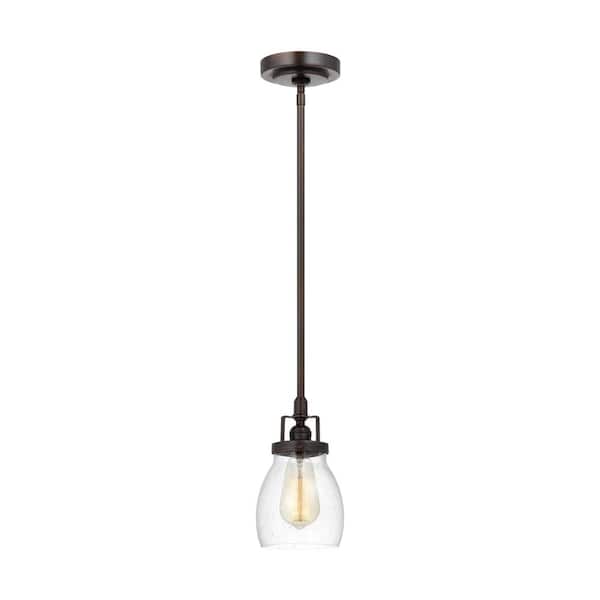 Belton 5.375 in. 1-Light Bronze Transitional Industrial Hanging Mini Pendant with A Clear Seeded Glass Shade