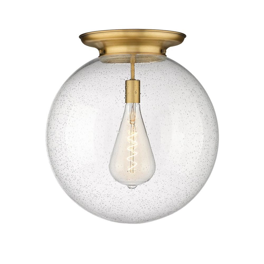 Beacon 17.75 in. 1-Light Brushed Brass Art Nouveau Flush Mount with Seeded Glass Shade price history on PriceWatchPro