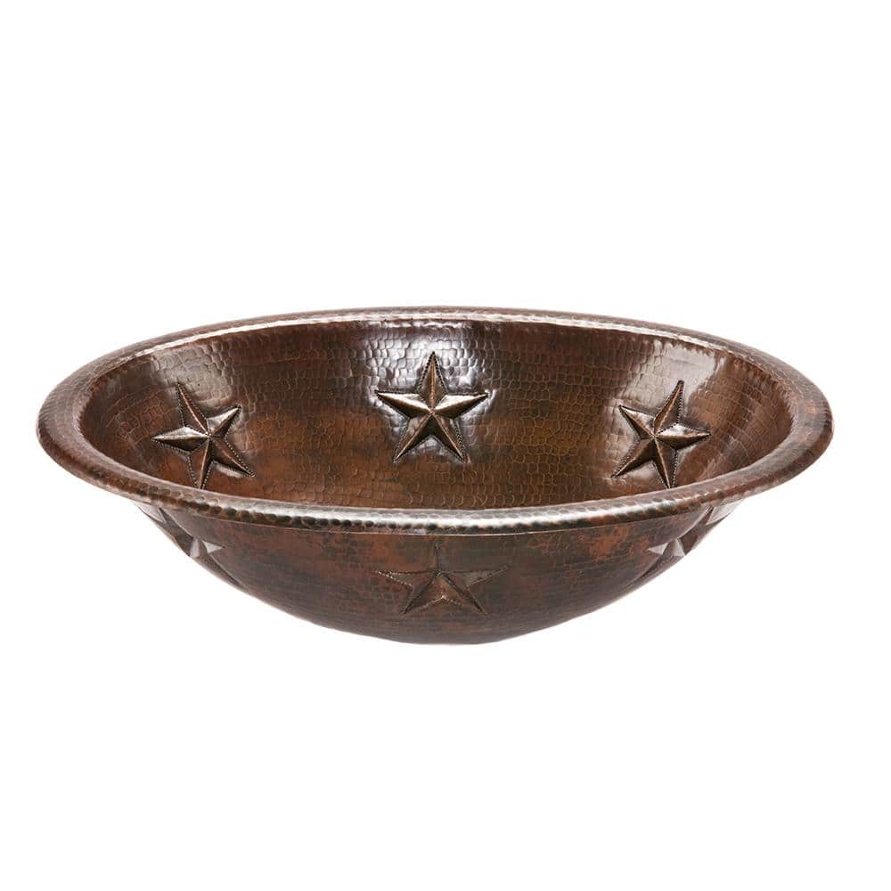 19'' Oval Star Hammered Copper Sink with Oil Rubbed Bronze Finish