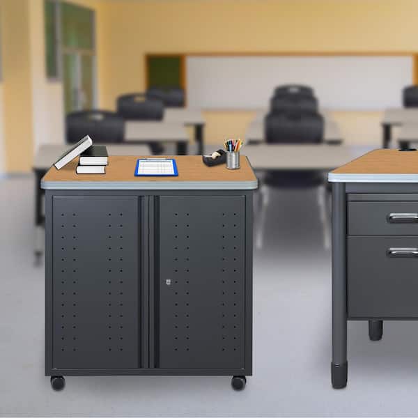 23.25 in. Medium Oak Mesa Steel Mobile Locking Utility Desk