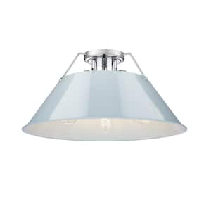 Orwell 18.75 in. 3-Light Chrome and Dusky Blue Flush Mount