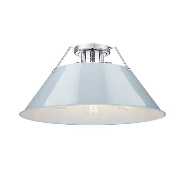 Golden Lighting Orwell 18.75 in. 3-Light Chrome and Dusky Blue Flush Mount