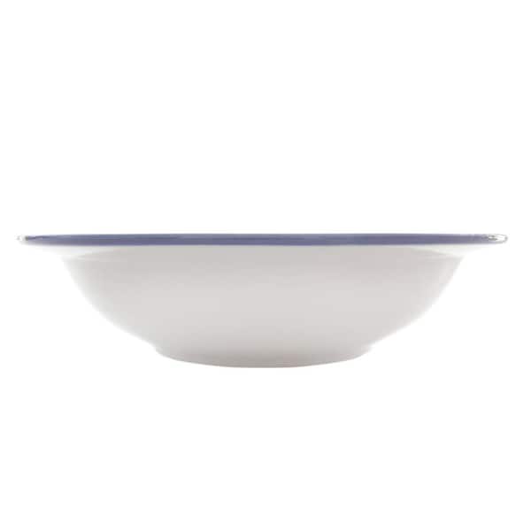 OUR TABLE Simply White 20 fl. oz. 8.75 in. White Porcelain Blue Rim Bistro Soup  Bowl (Set of 6) 985119895M - The Home Depot