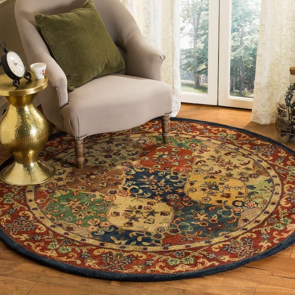 Heritage Beige/Burgundy 6 ft. x 6 ft. Round Border Area Rug