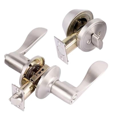 Stainless Steel Entry Door Handle Combo Lock Set with Deadbolt and 12 SC1  Keys Total (3-Pack, Keyed Alike)