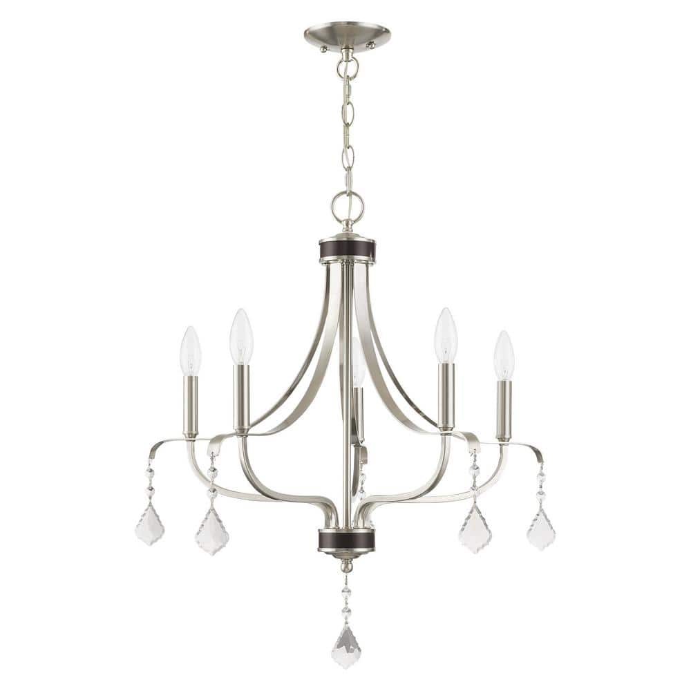 Mini 5-Light Chandelier with Crystal Drops in Brushed Nickel