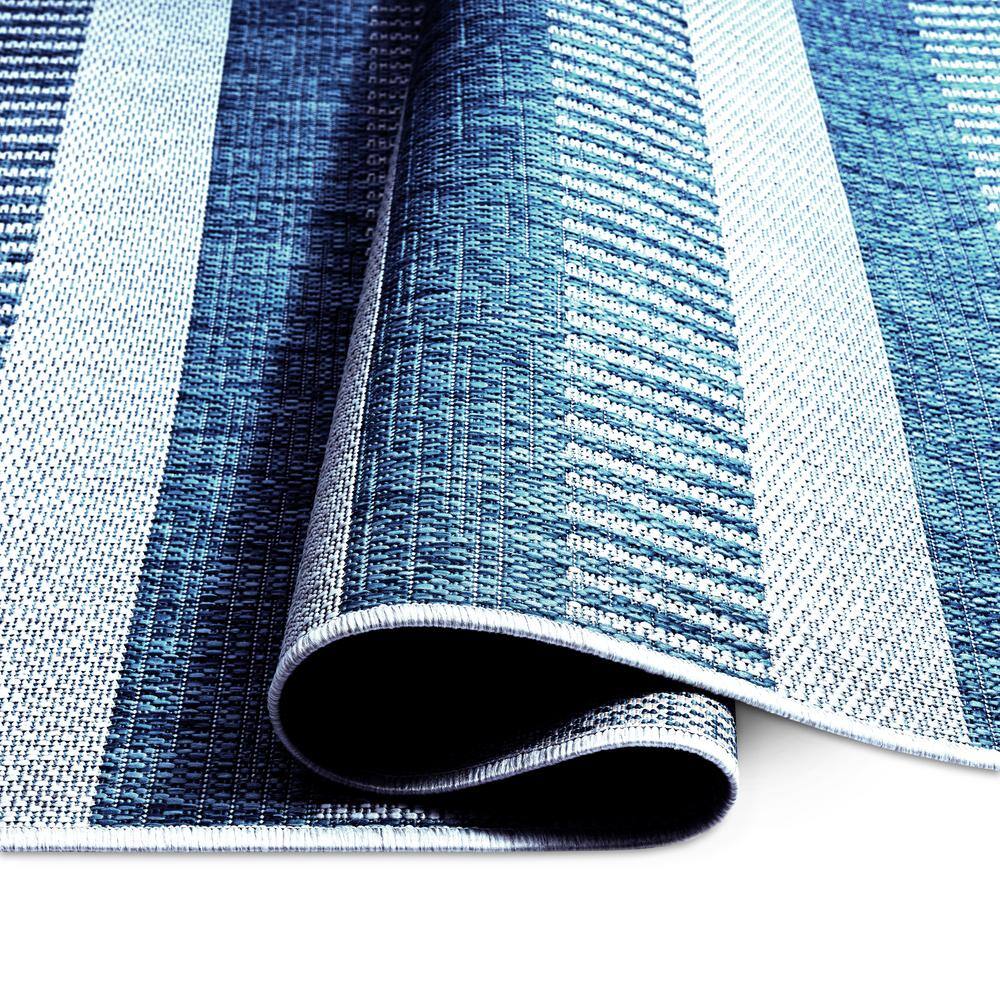 Aqua and Ivory Striped Synthetic 8' x 10' Rectangular Area Rug