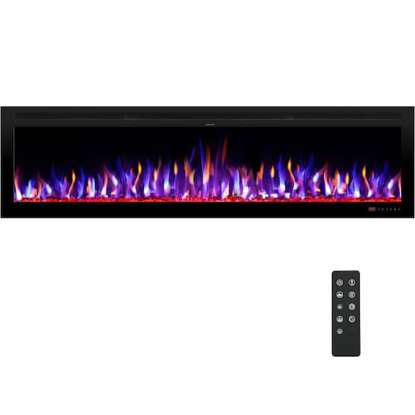 74 in. Electric Fireplace Insert with 4 Pureand 3 Blended Flames, 5-Speeds, Wall/Recessed, Remote, Crystal Log Effects