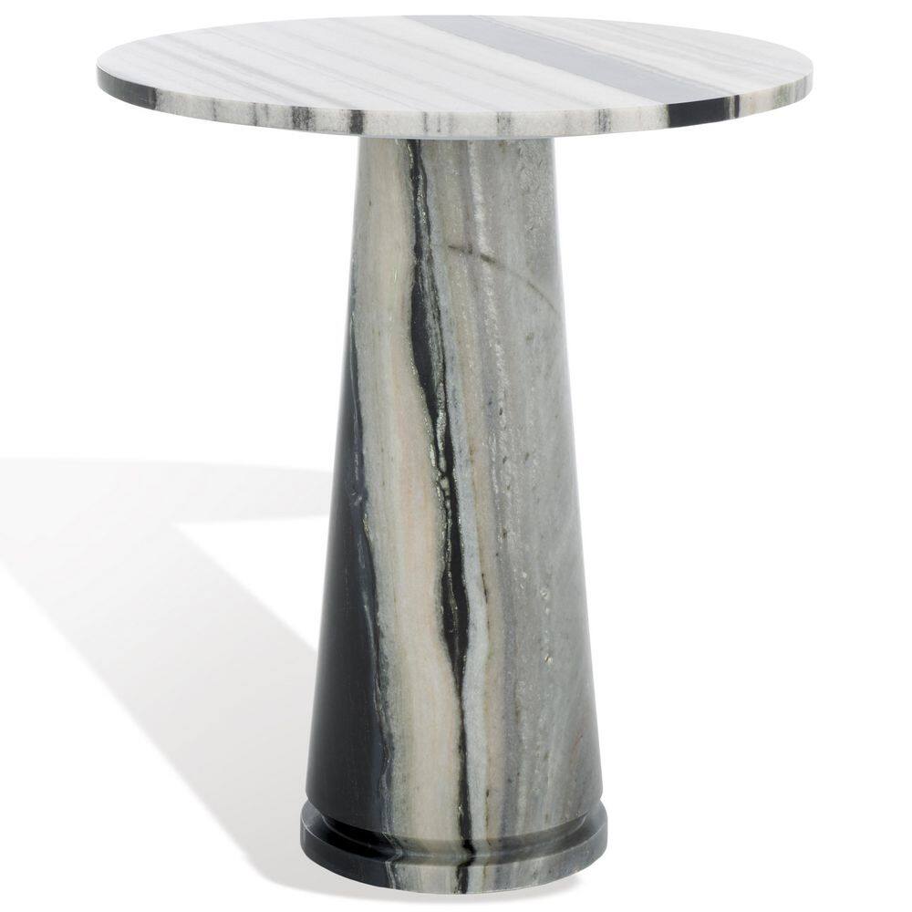 Valentia 20.5 in. White/Black Round Marble End Table - thumbnail 4