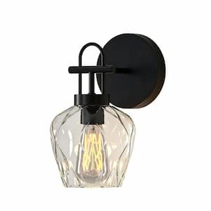 5.4 in. 1-Light Indoor Black Wall Sconce Light Fixture with Glass Shade, Bathroom Vanity Lights for Living, Bedroom