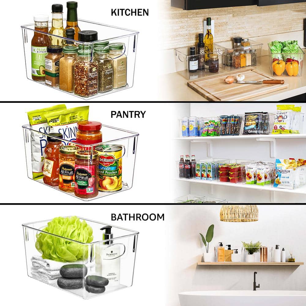 Sorbus 4 Pack Large Clear Plastic Storage Bins, Clear Organizer Bins with Handle for Kitchen, Pantry, Cabinet, Refrigerator, Craft, Toys, Clothes, Closet, Under Sink, Bathroom Organizers and Storage
