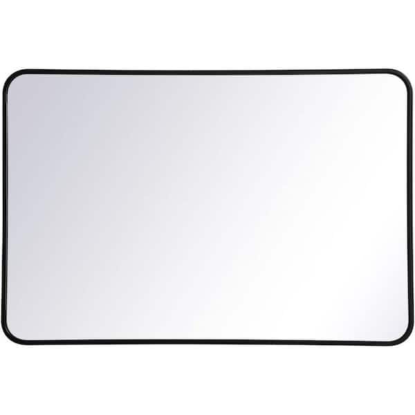 Unbranded 24 in. W x 36 in. H Rectangular Brush Black Metal Framed Wall Mount Mirror Rounded Corner Bathroom Vanity Mirror