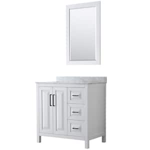 Daria 36 in. W x 22 in. D x 35.75 in. H Single Bath Vanity in White with White Carrara Marble Top and 24 in. Mirror